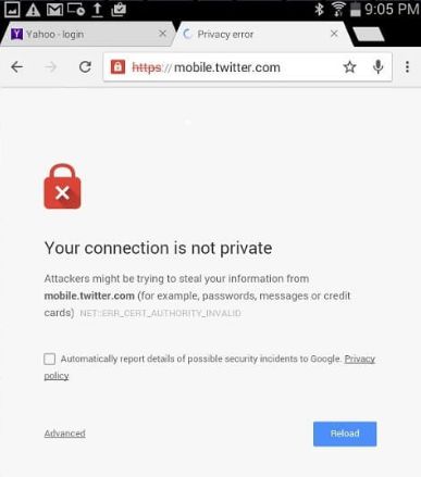 Your connection is not private in android