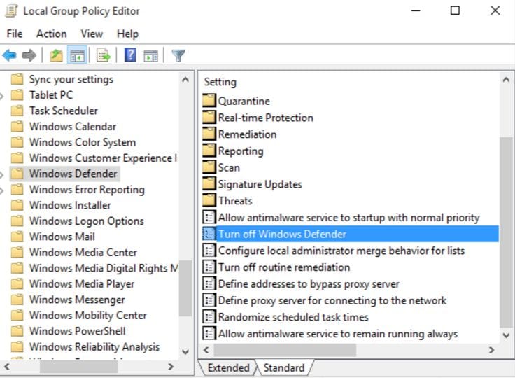 Steps to enable Windows Defender from Group Policy