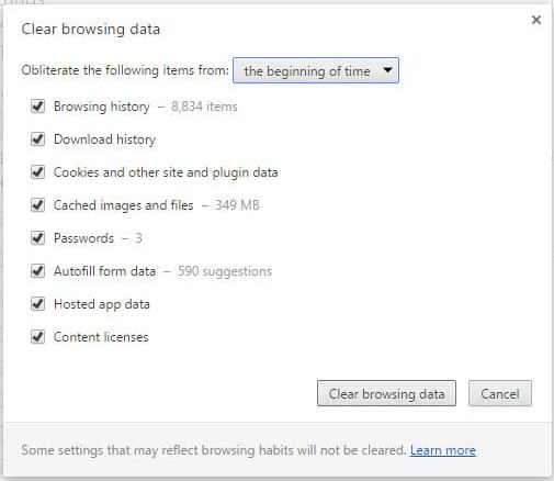 clear browsing data chrome