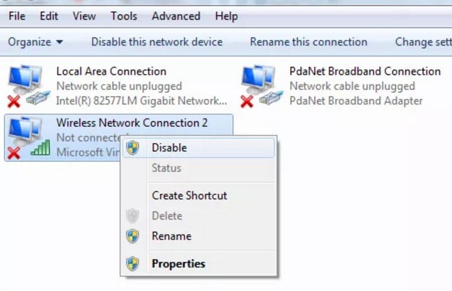 network connections disable