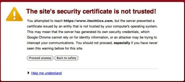 the site's security certificate is not trusted