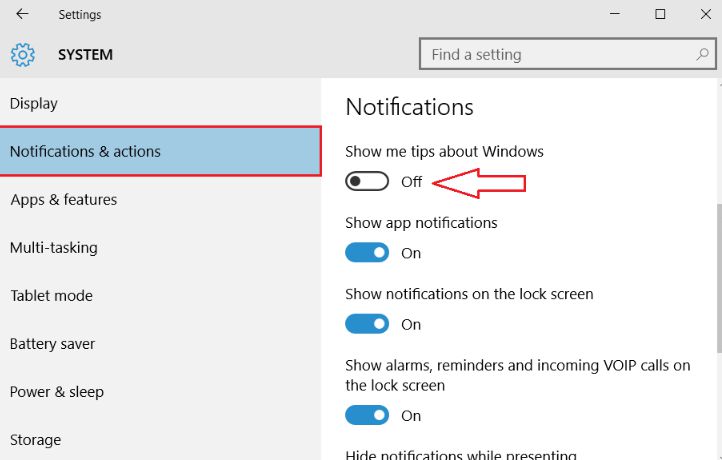 turn off windows tips notifications